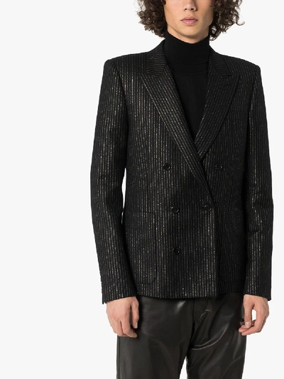 Shop Saint Laurent Pinstripe Tailored Blazer In Black