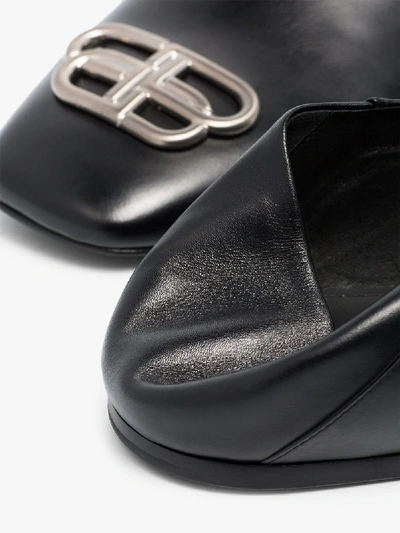 Shop Balenciaga Black Emblem Leather Slippers