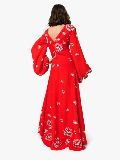 Shop All Things Mochi Catalina Floral Embroidery Ruched Gown In Red