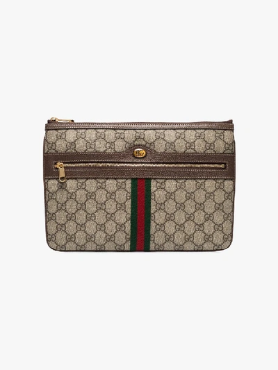 Shop Gucci Brown Ophidia Gg Supreme Pouch