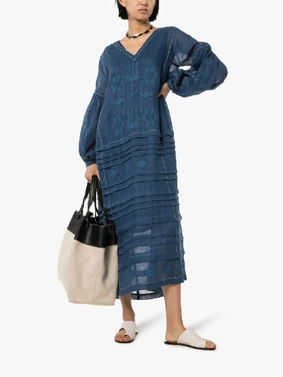 Shop Vita Kin Neptune Embroidered Midi Dress In Blue