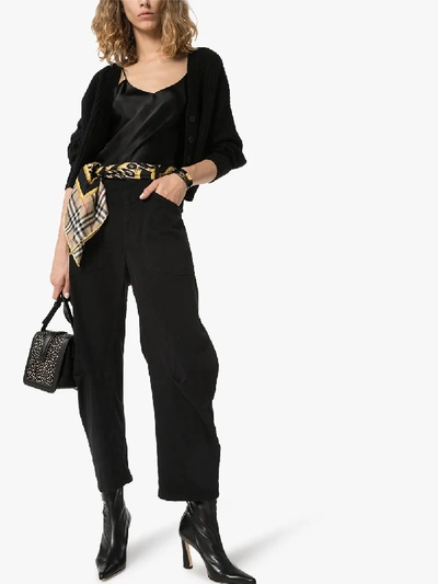 Shop Nili Lotan Shon Curved Stretch Cotton Trousers In Black