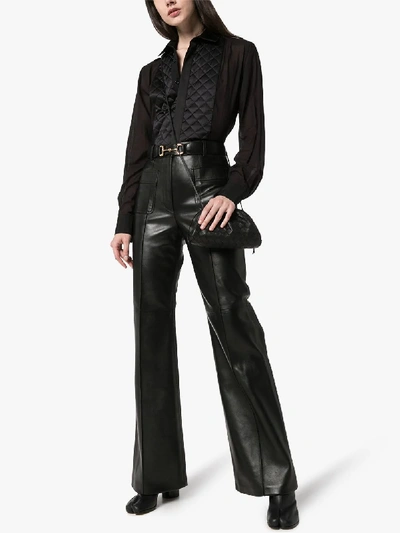 Shop Gucci Flared Leather Trousers In Black