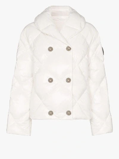 Shop Balmain Quilted Double-breasted Jacket In White