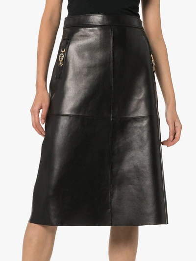 Shop Gucci Horsebit Leather Skirt In Black