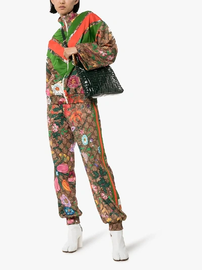 Shop Gucci Floral Monogram Print Track Pants In Neutrals