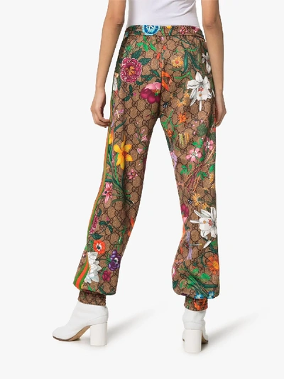 Shop Gucci Floral Monogram Print Track Pants In Neutrals