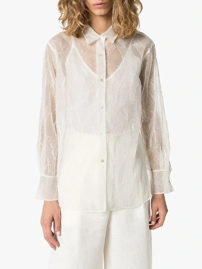 Shop Lvir Sheer Lace Shirt In White