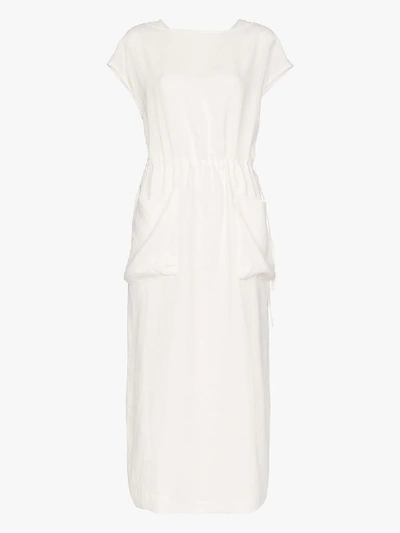 Shop Lvir Drawstring Waist Linen Dress In White