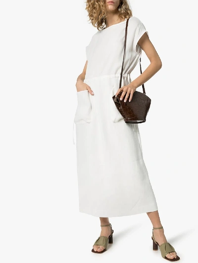 Shop Lvir Drawstring Waist Linen Dress In White