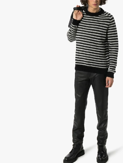 Shop Saint Laurent Crew Neck Striped Sweater In Black