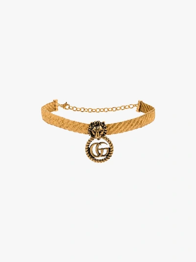 Shop Gucci Gold-plated Lion Head Gg Logo Choker