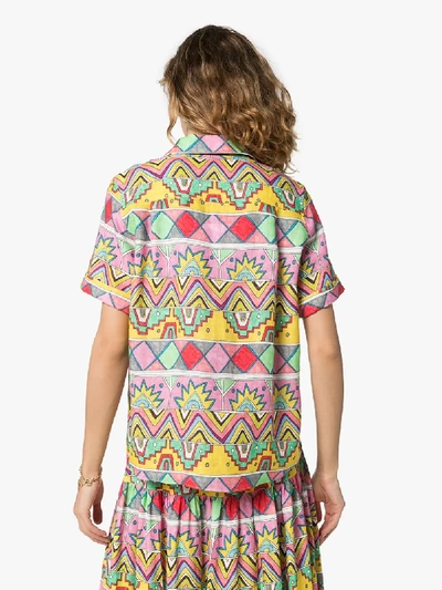 Shop Mira Mikati Womens White Aztec Print Linen Bowling Shirt