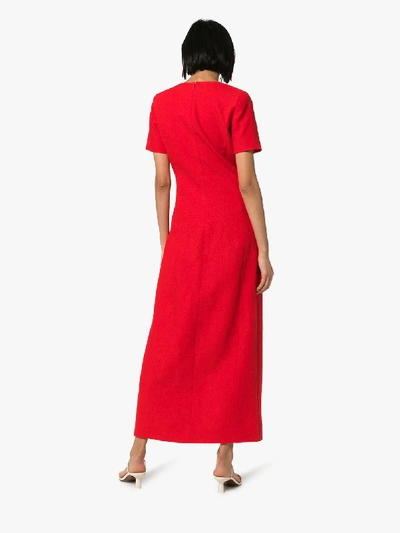 Shop Rebecca De Ravenel Buttoned Linen Dress In Red