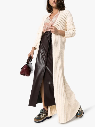 Shop Jil Sander Womens Neutrals Plus Ribbed Knit Maxi Cardigan