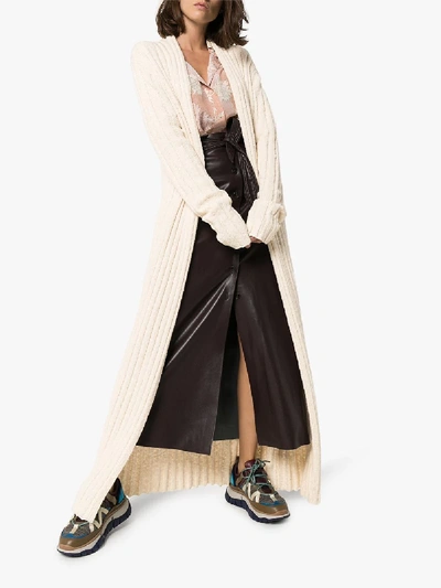 Shop Jil Sander Womens Neutrals Plus Ribbed Knit Maxi Cardigan