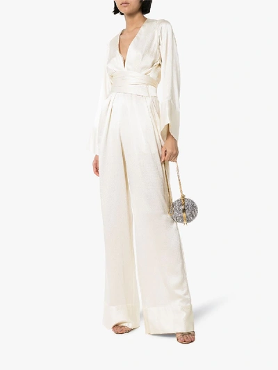 Shop Haney Womens White Blythe Tie-waist Silk Jumpsuit