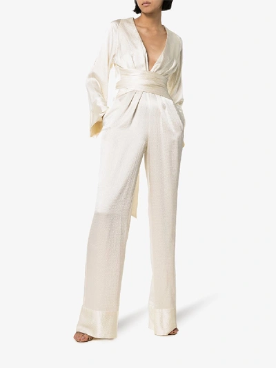 Shop Haney Womens White Blythe Tie-waist Silk Jumpsuit