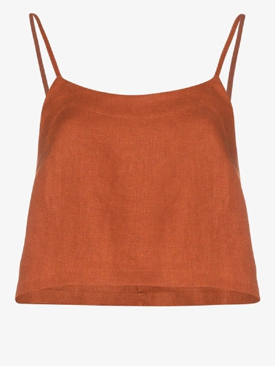 Shop Bondi Born Flared Cropped Linen Camisole In Orange