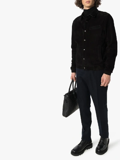 Shop Ajmone Buttoned Suede Jacket In Black