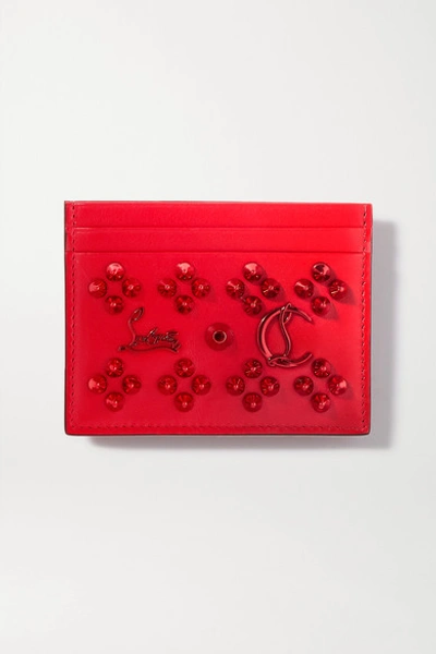 Shop Christian Louboutin Kios Spiked Textured-leather Cardholder In Red