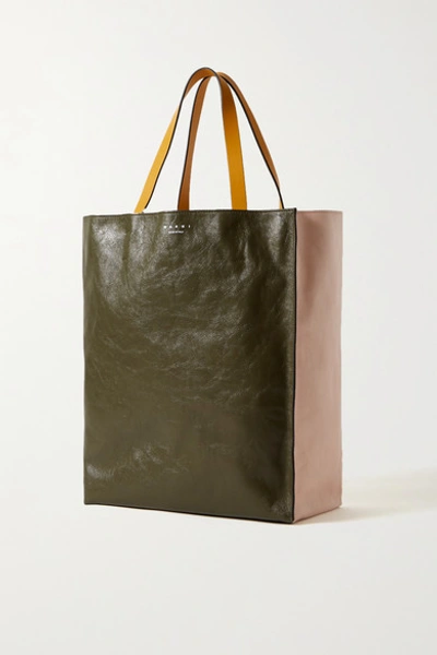 Shop Marni Museo Medium Color-block Crinkled-leather Tote In Pastel Pink