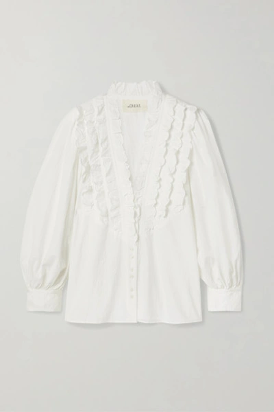 Shop The Great The Tuxedo Ruffled Grosgrain-trimmed Crinkled Cotton-voile Blouse In Ivory