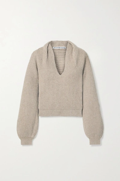 Shop Alexander Wang Ribbed Wool-blend Sweater In Mushroom