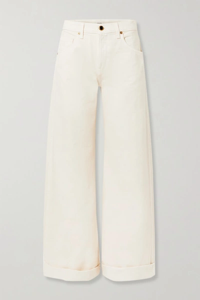 Shop Khaite Noelle Cropped High-rise Wide-leg Jeans In Ivory