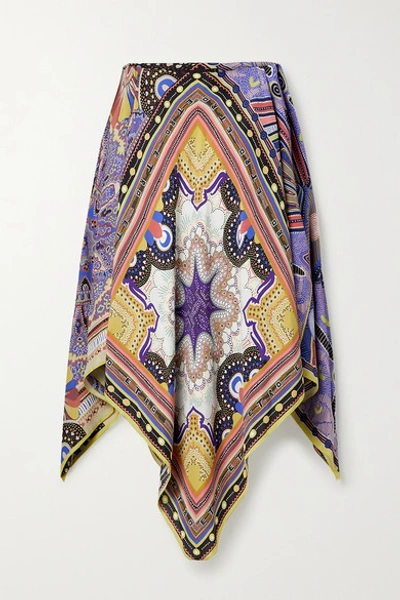 Shop Etro Printed Crepe Poncho In Yellow