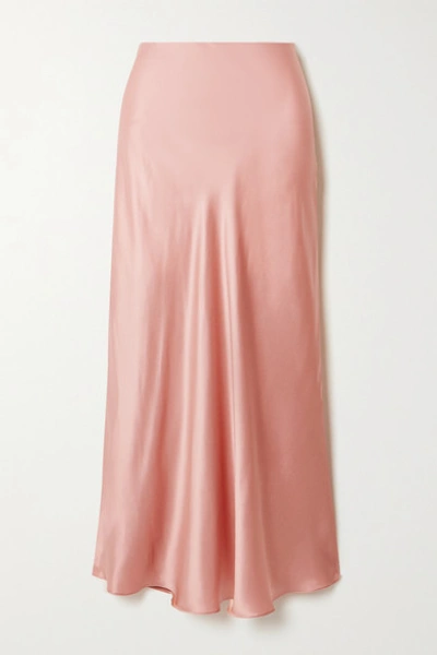 Shop Le Kasha Silk-satin Midi Skirt In Pink