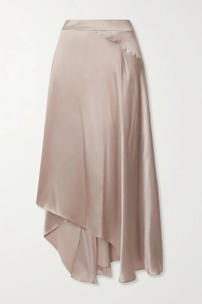 Shop Le Kasha Asymmetric Paneled Silk-satin Skirt In Beige