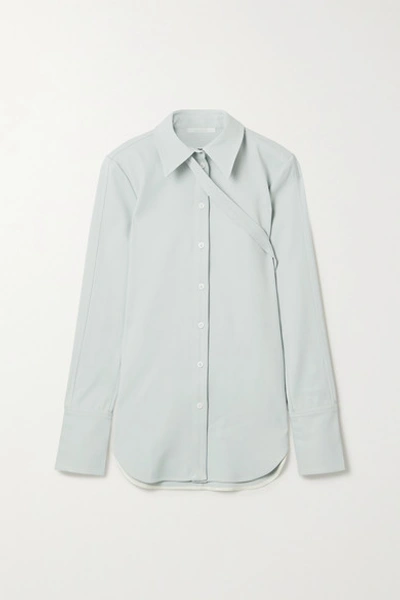 Shop Peter Do Buckled Stretch-crepe Shirt In Sky Blue