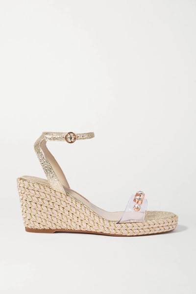 Shop Sophia Webster Dina Embellished Metallic Textured-leather And Pvc Wedge Sandals In Gold