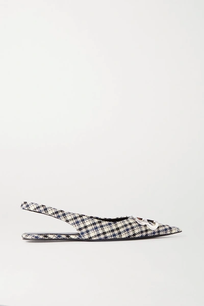 Shop Balenciaga Knife Logo-embellished Checked Wool Slingback Point-toe Flats In Navy