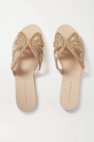 Shop Sophia Webster Madame Butterfly Embellished Leather And Pvc Slides In Gold