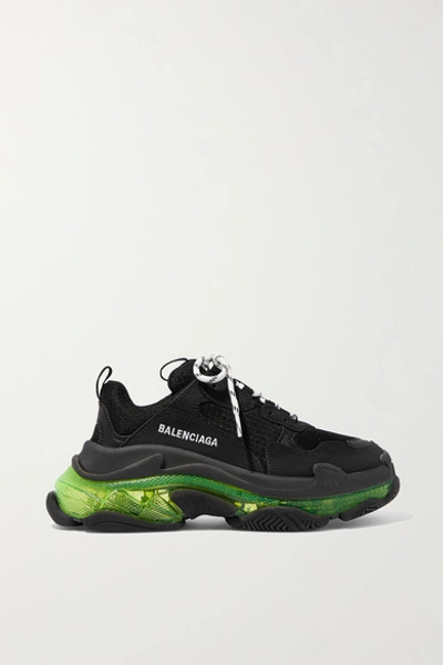 Shop Balenciaga Triple S Clear Sole Logo-embroidered Leather, Nubuck And Mesh Sneakers In Black