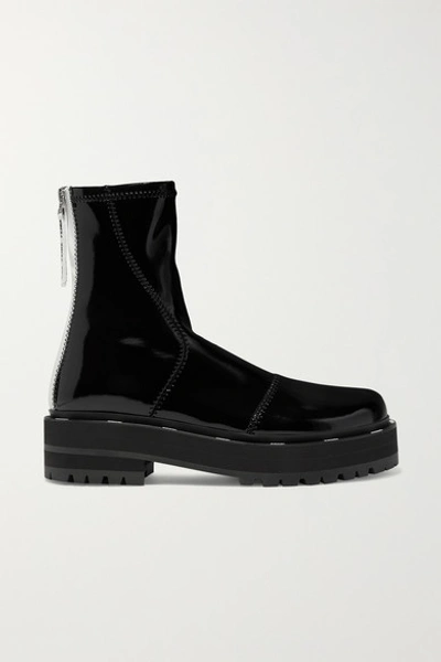 Shop Fendi Two-tone Glossed-neoprene Platform Ankle Boots In Black