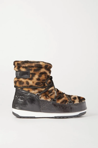 Shop Yves Salomon Moon Boot Leopard-print Shearling And Patent-leather Snow Boots In Leopard Print