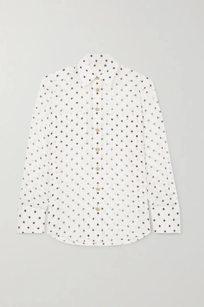 Shop Balmain Polka-dot Silk-georgette Blouse In White