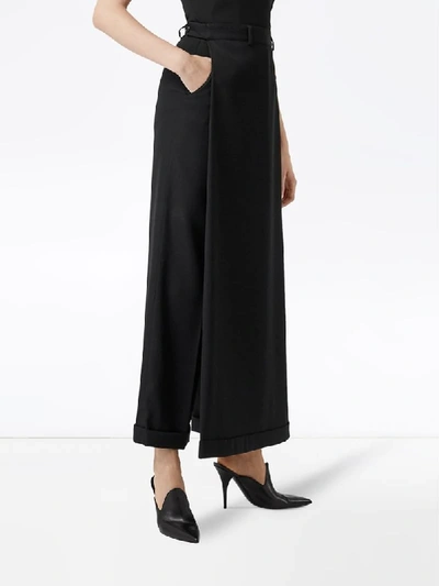 Shop Burberry Skirt Panel Wide-leg Trousers In Black