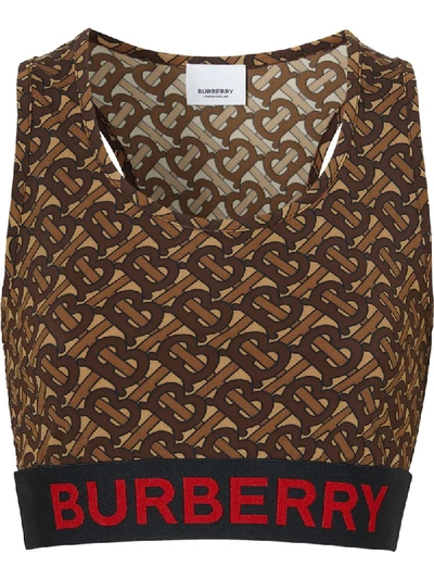 Shop Burberry Monogram Print Cropped Top In Brown