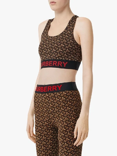 Shop Burberry Monogram Print Cropped Top In Brown