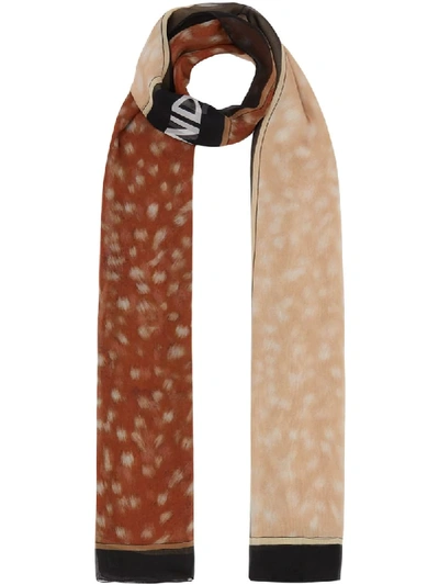 Shop Burberry Spotted Deer Print Scarf In Brown