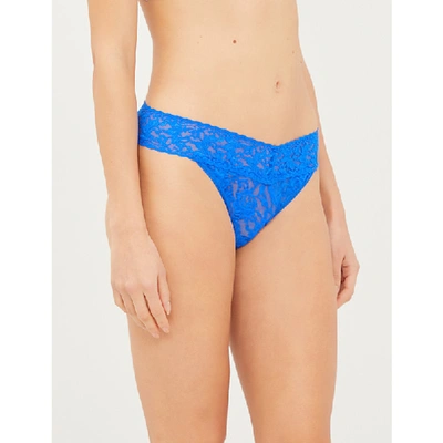 Shop Hanky Panky Signature Original Stretch-lace Thong In Sapphire