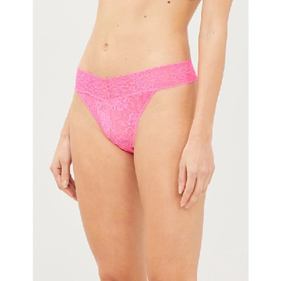 Shop Hanky Panky Signature Original Stretch-lace Thong In Flamboyant Pink