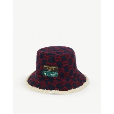 Shop Gucci Logo-intarsia Wool-blend Bucket Hat In Blue Red