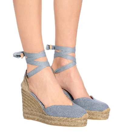 Shop Castaã±er Chiara Denim Wedge Espadrilles In Blue