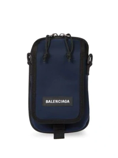Shop Balenciaga Men's Nylon Crossbody Bag In Navy