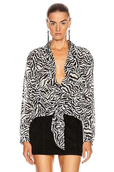 Shop Saint Laurent Zebra Long Sleeve Top In Craie Noir